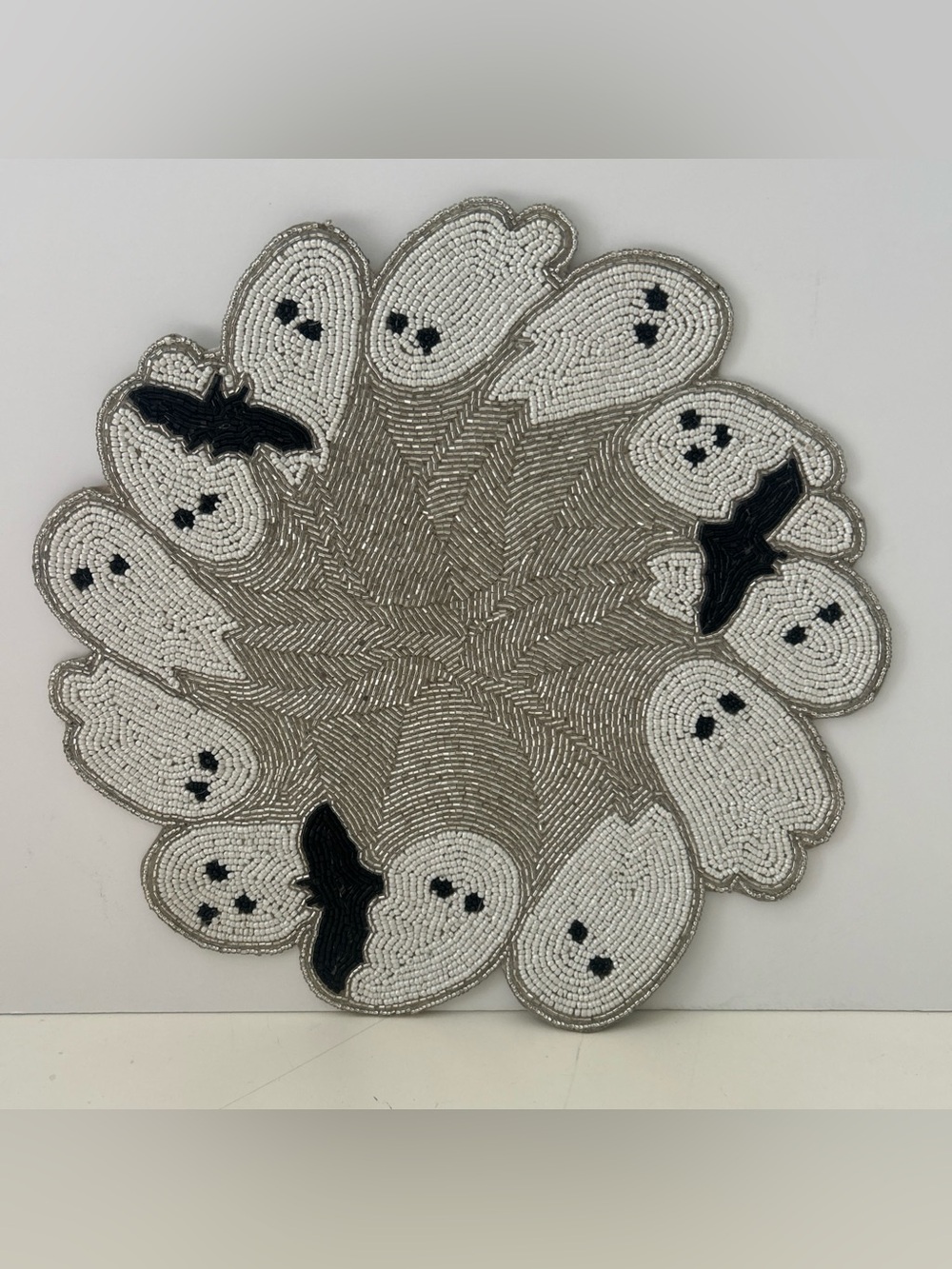 Halloween Beaded Placemats w Ghosts and Bats Design NEW